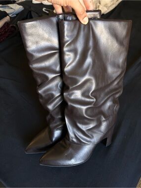 Unisa Dark Brown Slouchy Pointed-Toe Mid-Calf Boots